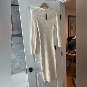 Lulus Irresistible Feelings Ivory Fuzzy Knit Midi Sweater Dress
